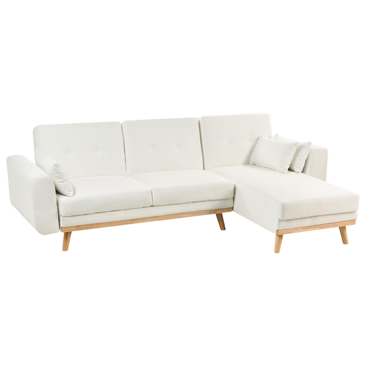 ROZKLÁDACÍ ROHOVÁ POHOVKA 3-místná Látka Bílá levostranná Kaarina - světle hnědá, textil (260/152cm) - Beliani