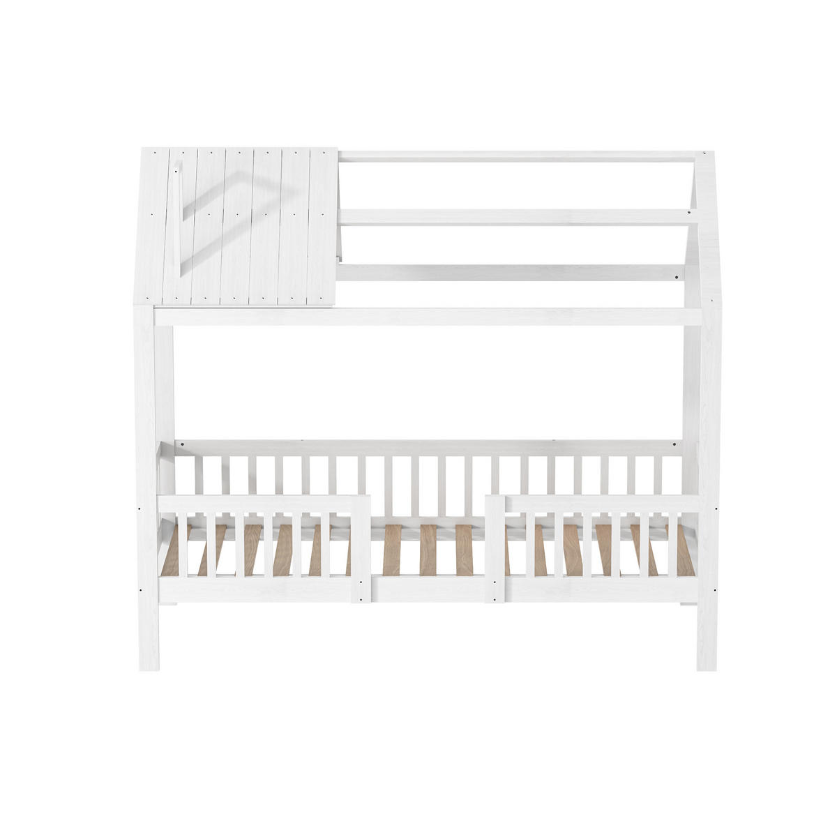 HAUSBETT 90x200cm mit Rausfallschutz und Schornstein, Weiß - Weiß, Holz (90/200cm)