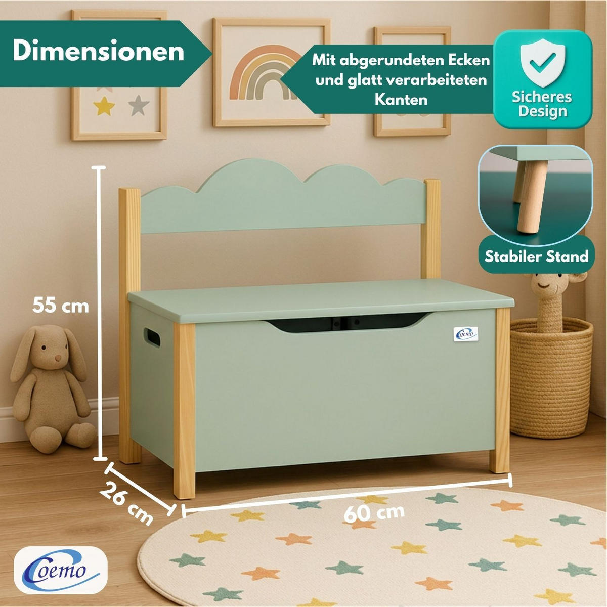 KINDERSITZBANK TRUDI Spielzeugtruhe in Weiß - Weiß, Holzwerkstoff (26/55/60cm) - Coemo