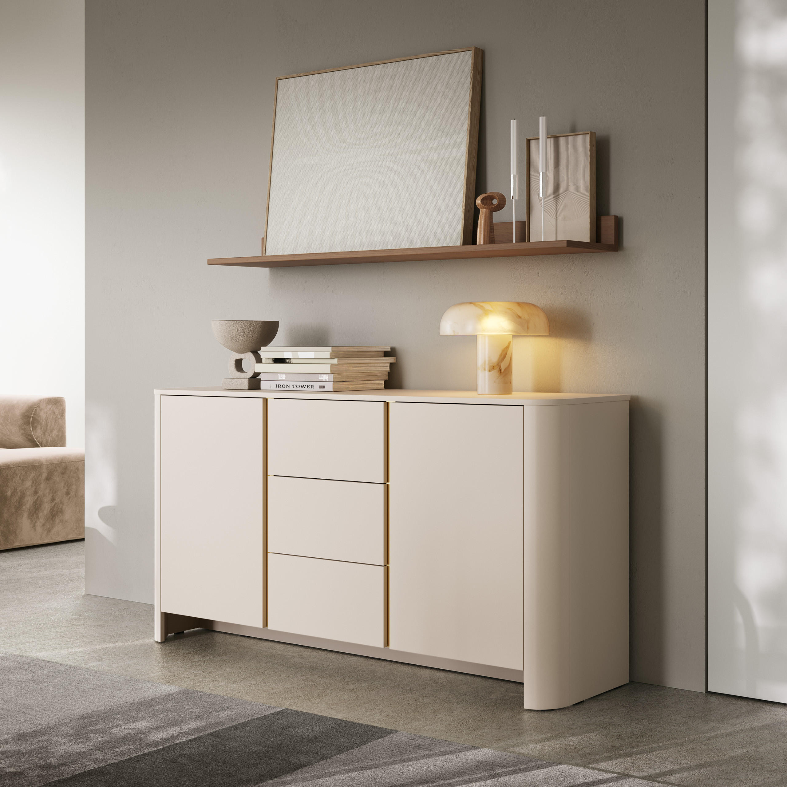 SIDEBOARD AVORIO 168/84/39cm mit 3 Schubladen 2 Türen Kaschmir - Kaschmir, Holzwerkstoff (168/84/39cm) - MASSENO