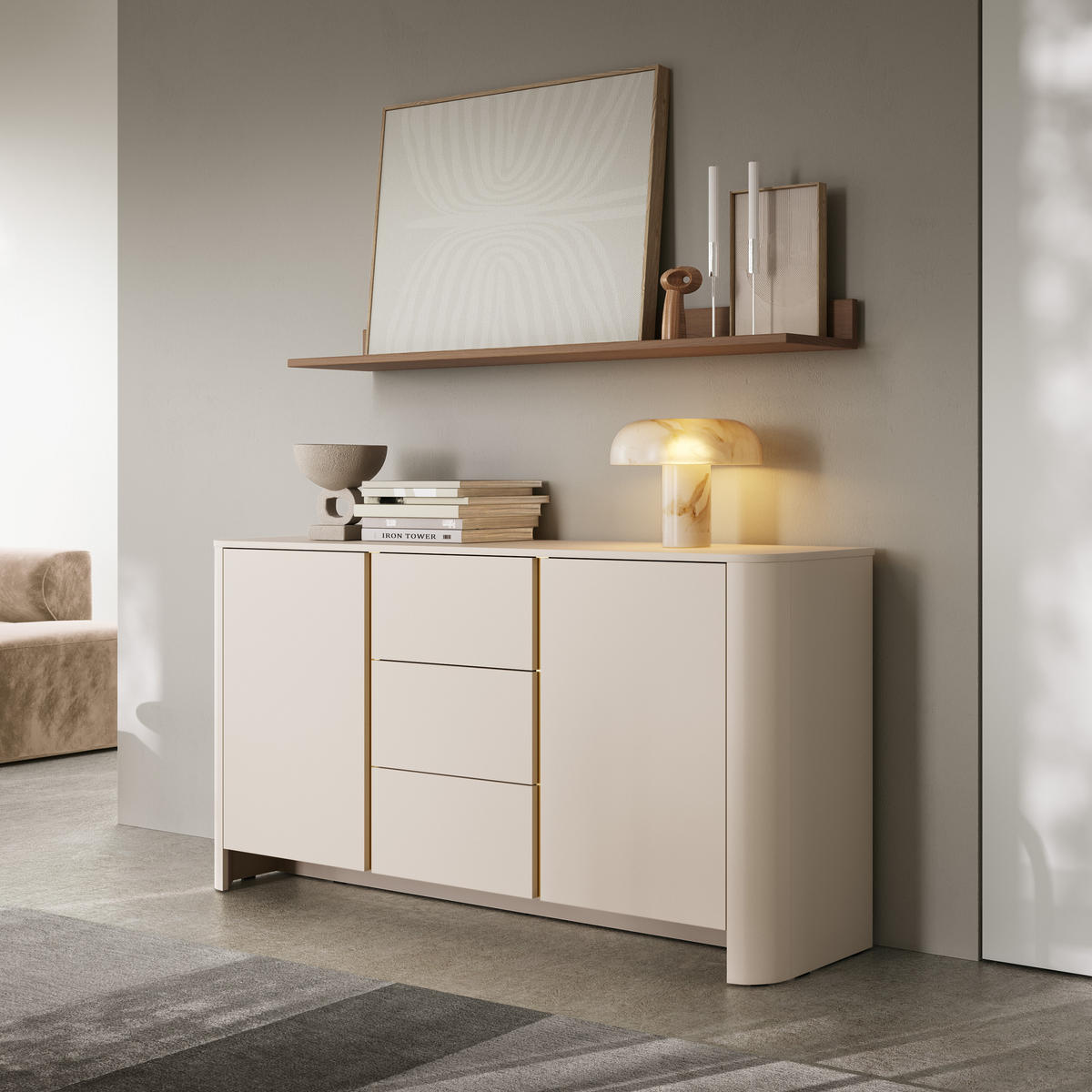 SIDEBOARD AVORIO 168/84/39cm mit 3 Schubladen 2 Türen Kaschmir - Kaschmir, Holzwerkstoff (168/84/39cm) - MASSENO