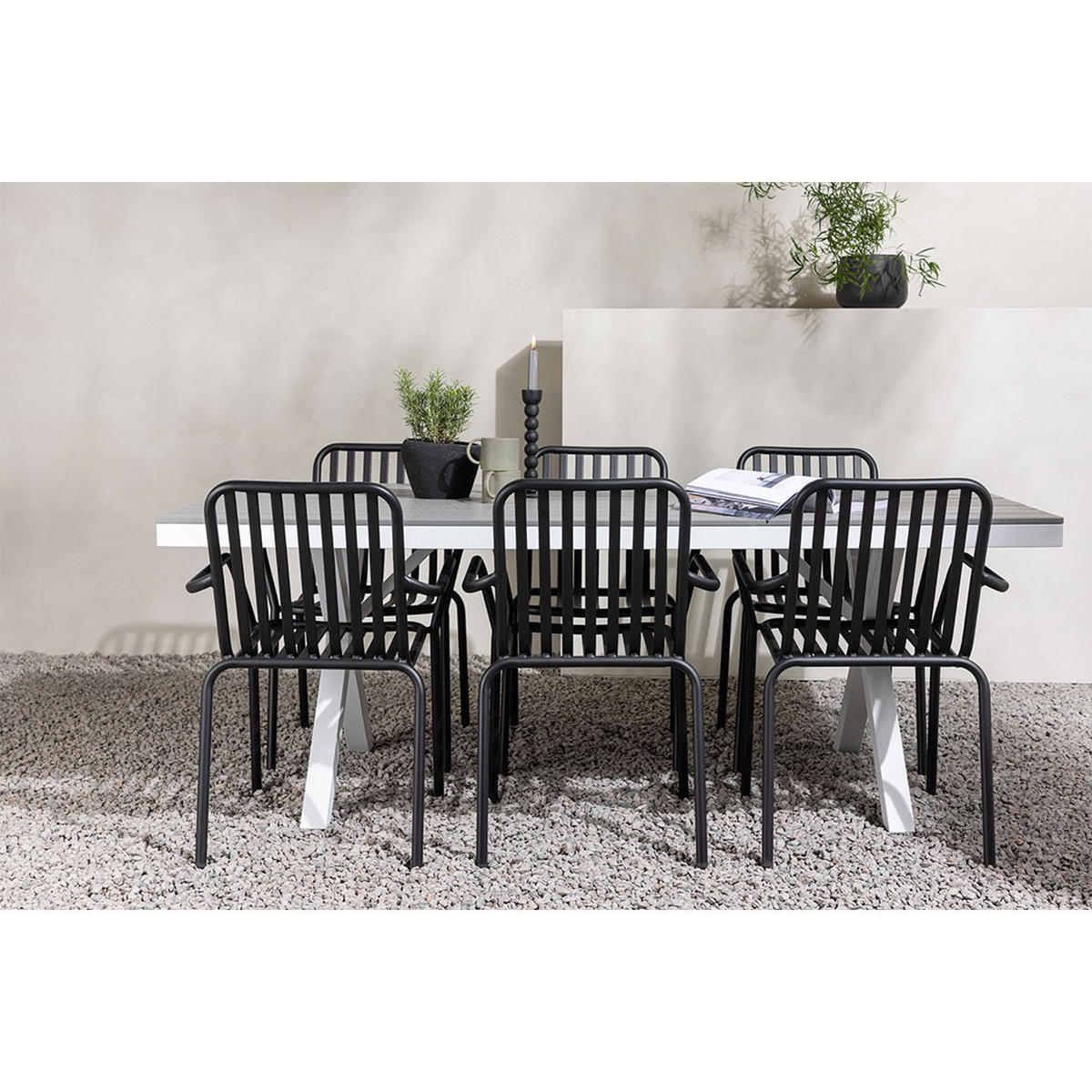 GARTENSET, Garcia, Tisch Grau, Stühle Schwarz, Metall, 100 x 200 x 74 cm, 7-teilig - Grau, Metall - ebuy24
