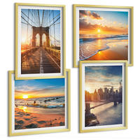 BILDER SET 4er Set - 50x50 cm & 40x60 cm Goldrahmen - Brücken, Sonnenuntergänge, Stadt - Goldfarben, Kunststoff (50/50cm) - TULUP