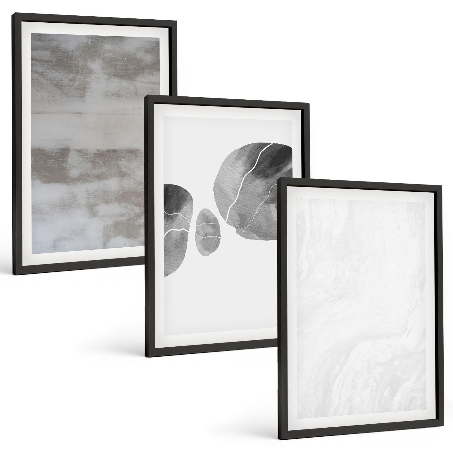 BILDER SET 3er Set - 40x60 cm Schwarzer Rahmen - Abstrakte moderne Strukturen - Schwarz, Kunststoff (40/60cm) - TULUP