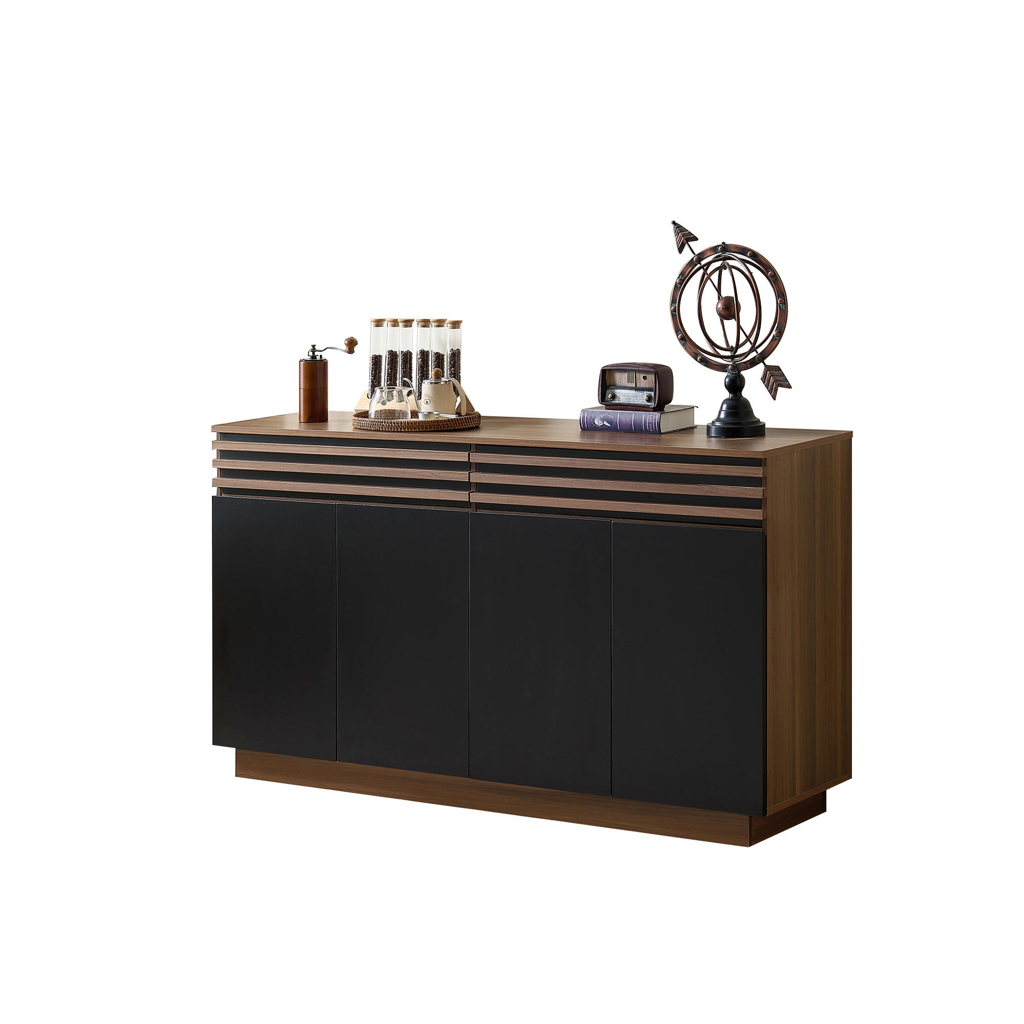 SIDEBOARD Schrank mit 2 Schubladen und 4 Türen mit viel Stauraum Braun/Schwarz 150/40/85 cm - Schwarz/Braun, Holzwerkstoff/Metall (150/85/40cm) - EVRYAE