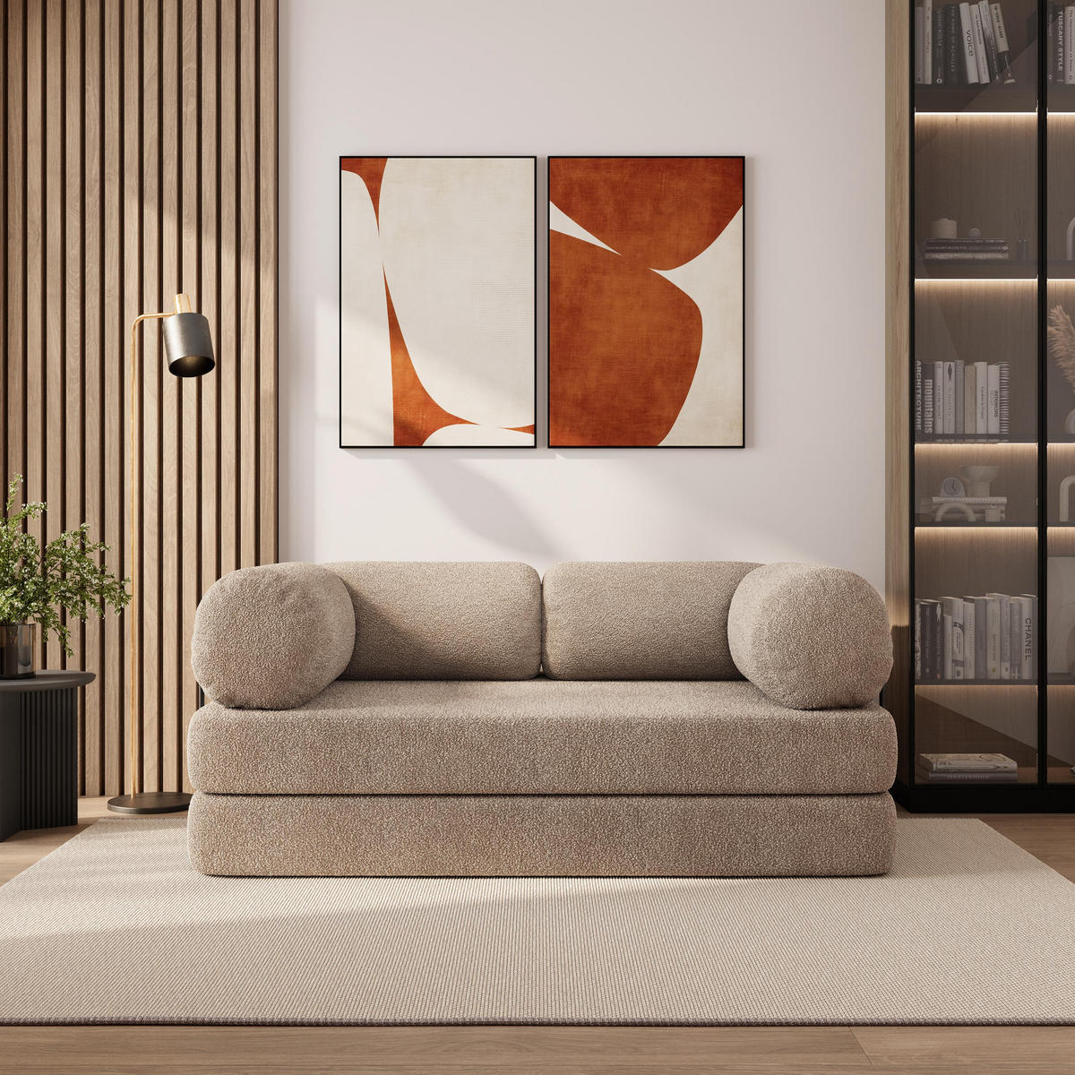 BETTSOFA EIREN aus Schaumstoff Bucle-Stoff Beige Schlaffunktion - Beige, Textil (170/68/80cm) - MASSENO