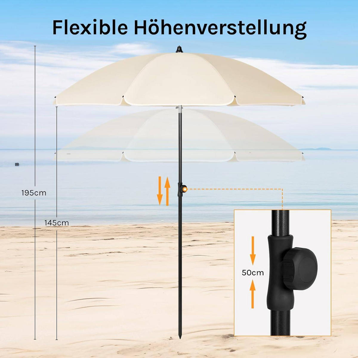 SONNENSCHIRM, Balkonschirm Strandschirm UV-beständig wasserdicht - Beige, Metall (155/155cm) - Woltu