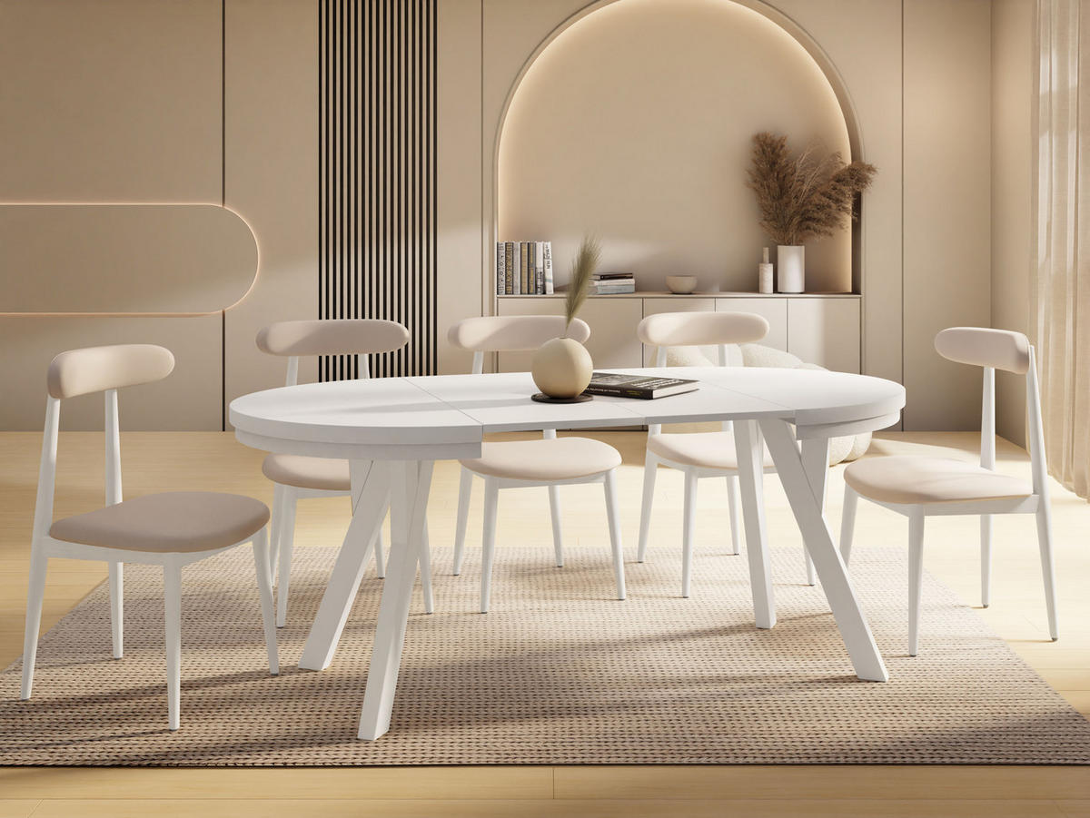 ESSTISCH Vero Neo Weiß rund ausziehbar verlängerbar, Weiß 100-200/100/77 cm - Weiß, Holz/Holzwerkstoff (100/100/77cm) - WFL GROUP