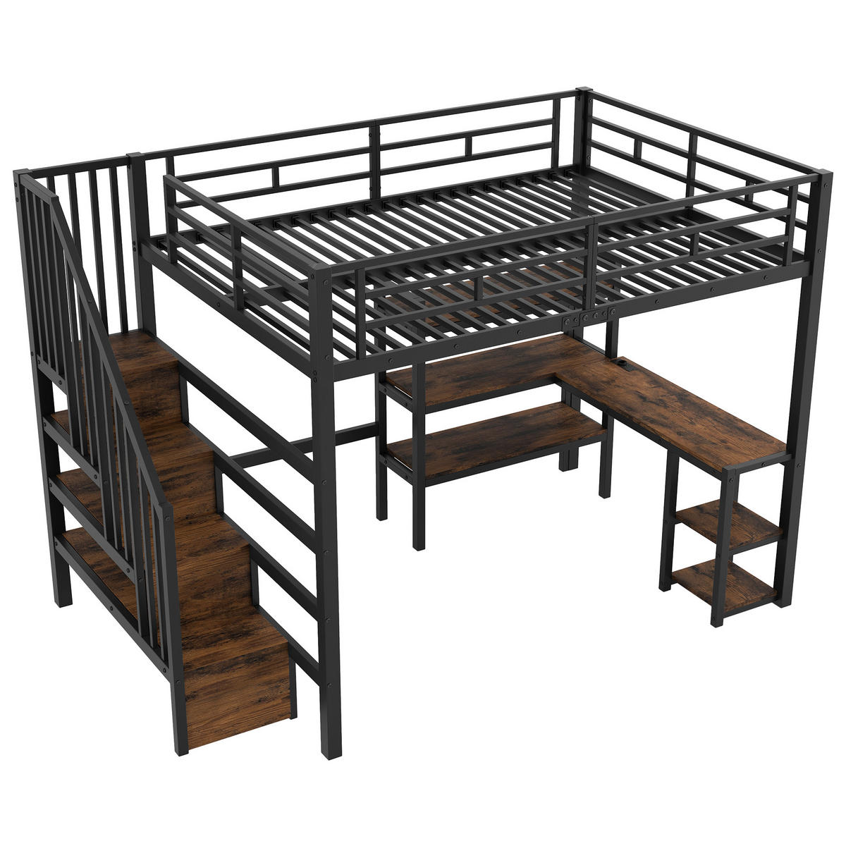 HOCHBETT 140x200 cm, integriertem Schreibtisch, Schwarz - Schwarz, Holz (140/200cm) - KOMHTOM