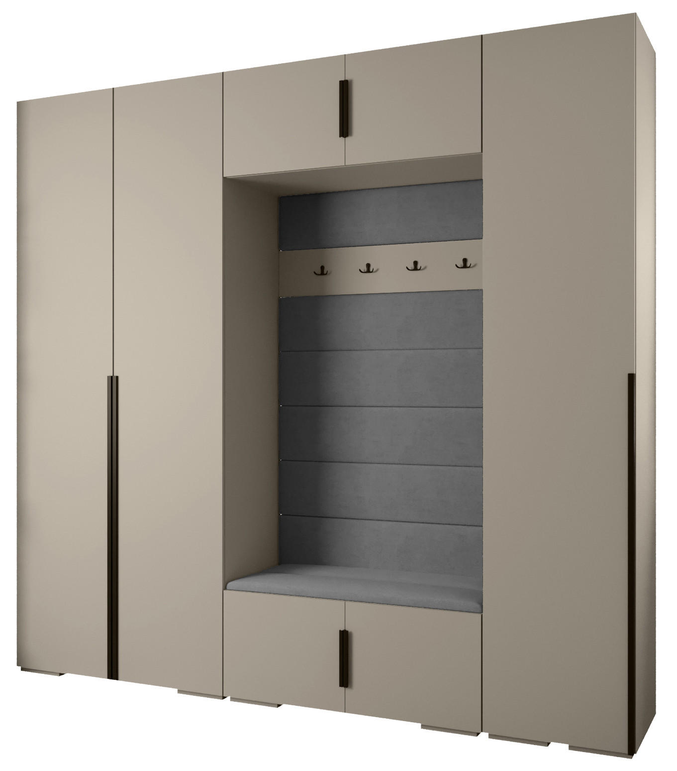 Abiks Möbel Garderoben-Set Kaschmir, Grau, Schwarz 250x236.7x47 cm