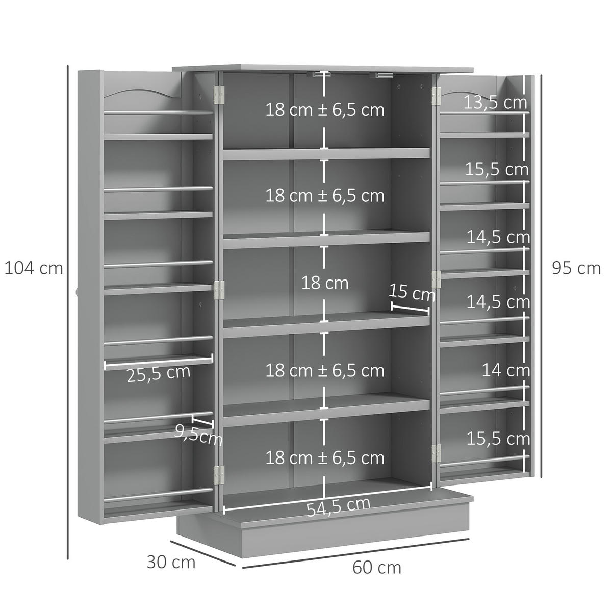 MEHRZWECKSCHRANK DE-11151 5 Böden Grau - Grau, Holzwerkstoff (30/104/60cm) - ComfortXL