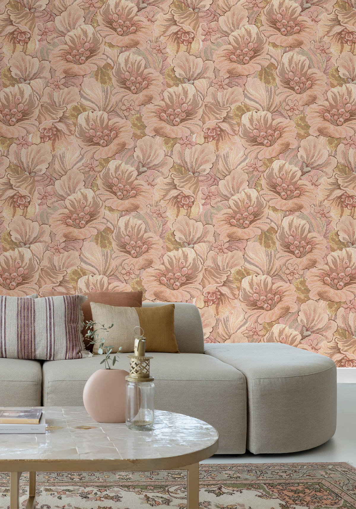 FOTOTAPETE gesticktes Blumenmuster 2.5 x 2.79 m - Braun, Papier (250/279cm) - ESTAhome