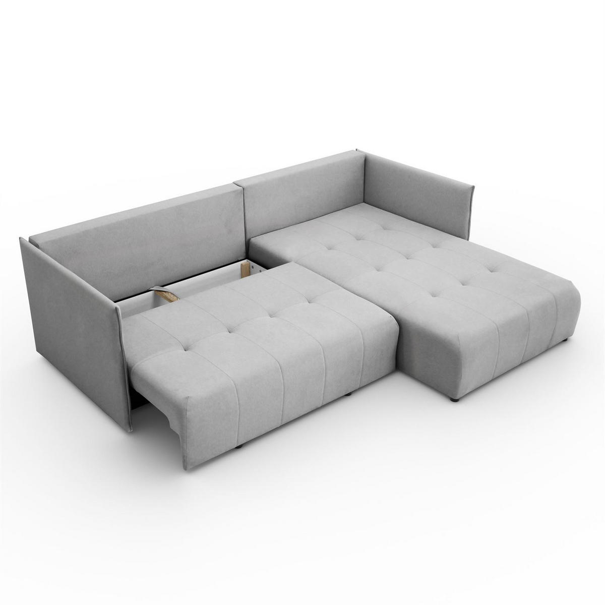 ECKSOFA APOLLO L mit Schlaffunktion und Bettkasten – rechte Seite - Grau, Textil (246/188cm) - Lookway
