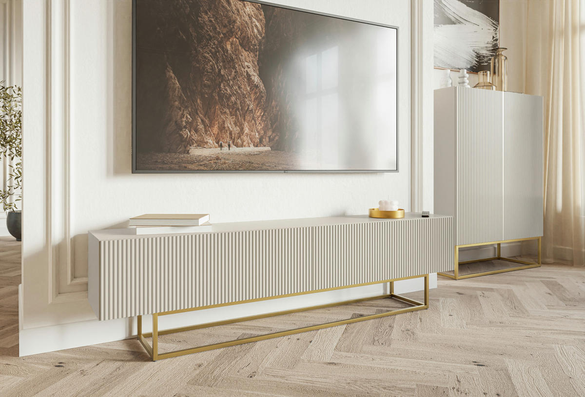 TV-SCHRANK Veldio Graubeige mit goldenen Metallbeinen 175 cm - Greige/Goldfarben, Holzwerkstoff/Metall (175/46.5/31.6cm) - Selsey