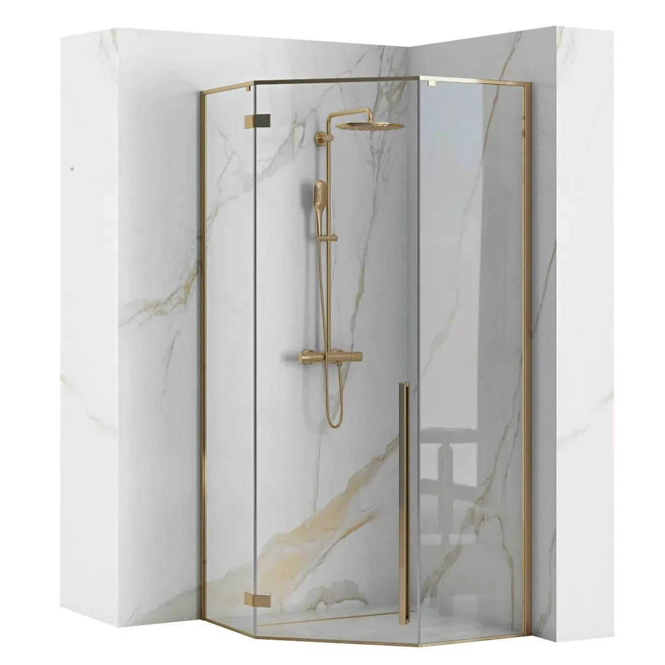 DUSCHKABINE Rea Diamond Gold 90x90 mit Duschwanne Diamond Schwarz - Goldfarben, Glas (90/90/195cm) - REA