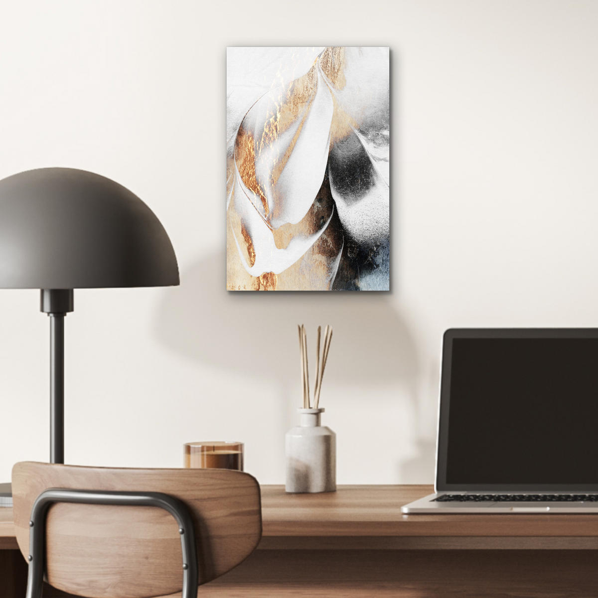 KOVOVÝ OBRAZ Luxusné - abstraktné - zlaté - biele 20x30 cm - zlatá, kov (20/30cm) - MuchoWow