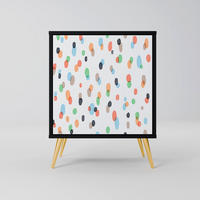 SIDEBOARD ENERGETIC SPOTS, Schwarz, 57,5x42x75,5 cm, Goldfarbene Metallfüße - Goldfarben/Multicolor, Holzwerkstoff/Metall (57.5/75.5/42cm) - SpaceRebels