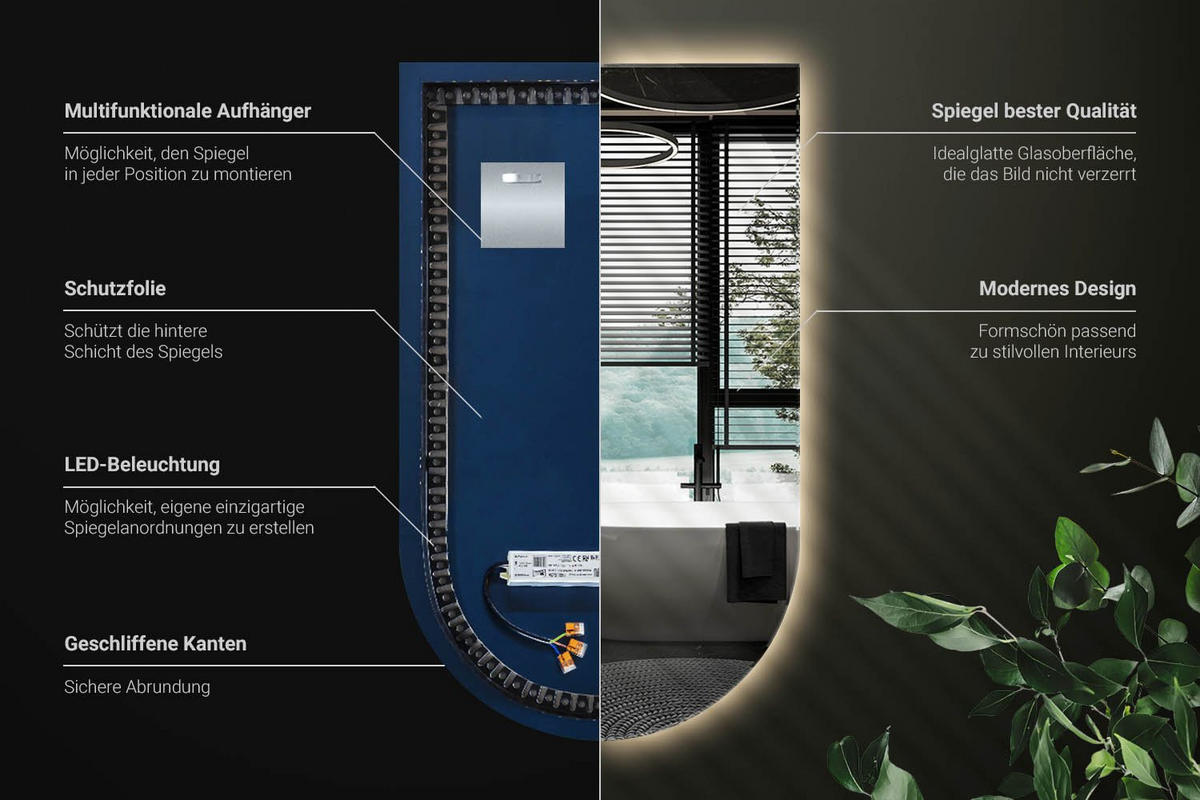 LED SPIEGEL 60x100 cm Warmweiß 3000K - Transparent, Glas (60/100/0.4cm) - Wallfluent