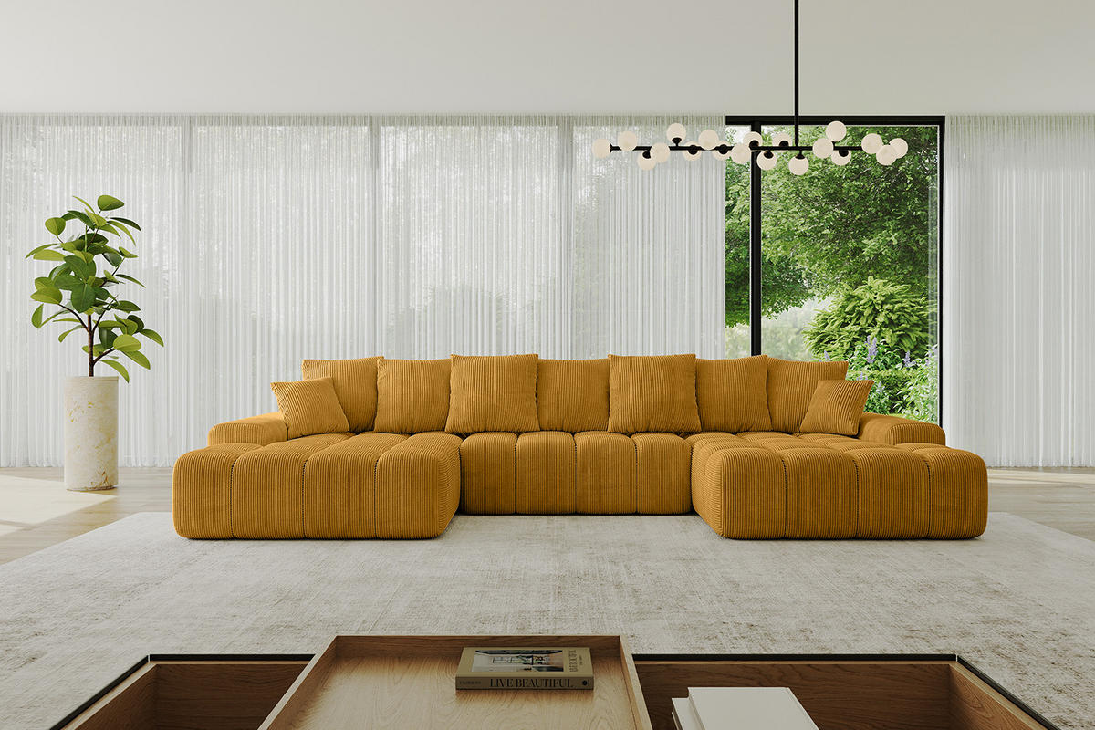 WOHNLANDSCHAFT ENSI-U - 353x164x69 cm Currygelb - Currygelb, Holzwerkstoff/Kunststoff (357/69/164cm) - ALTDECOR