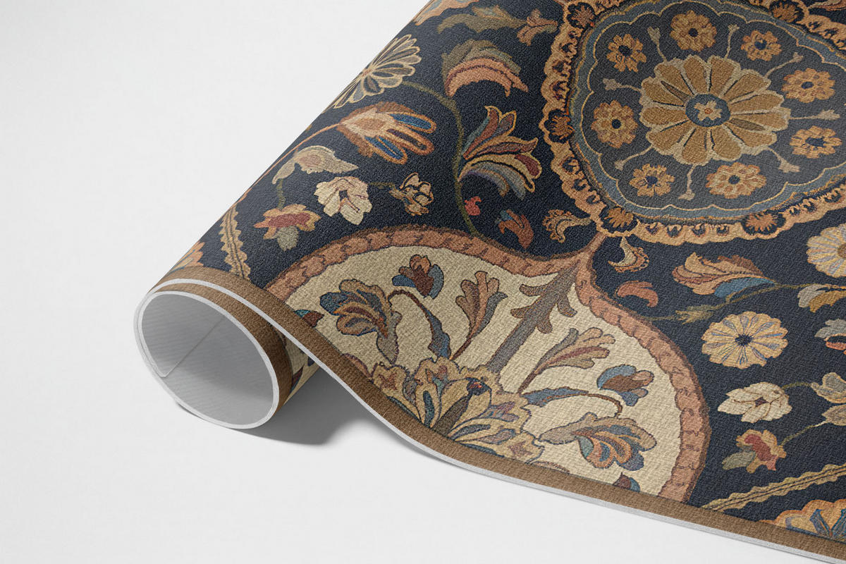 TEPPICH 100x150 cm Botanisches Ornament Vintage - Dunkelblau, Kunststoff (100/150cm) - Wallfluent