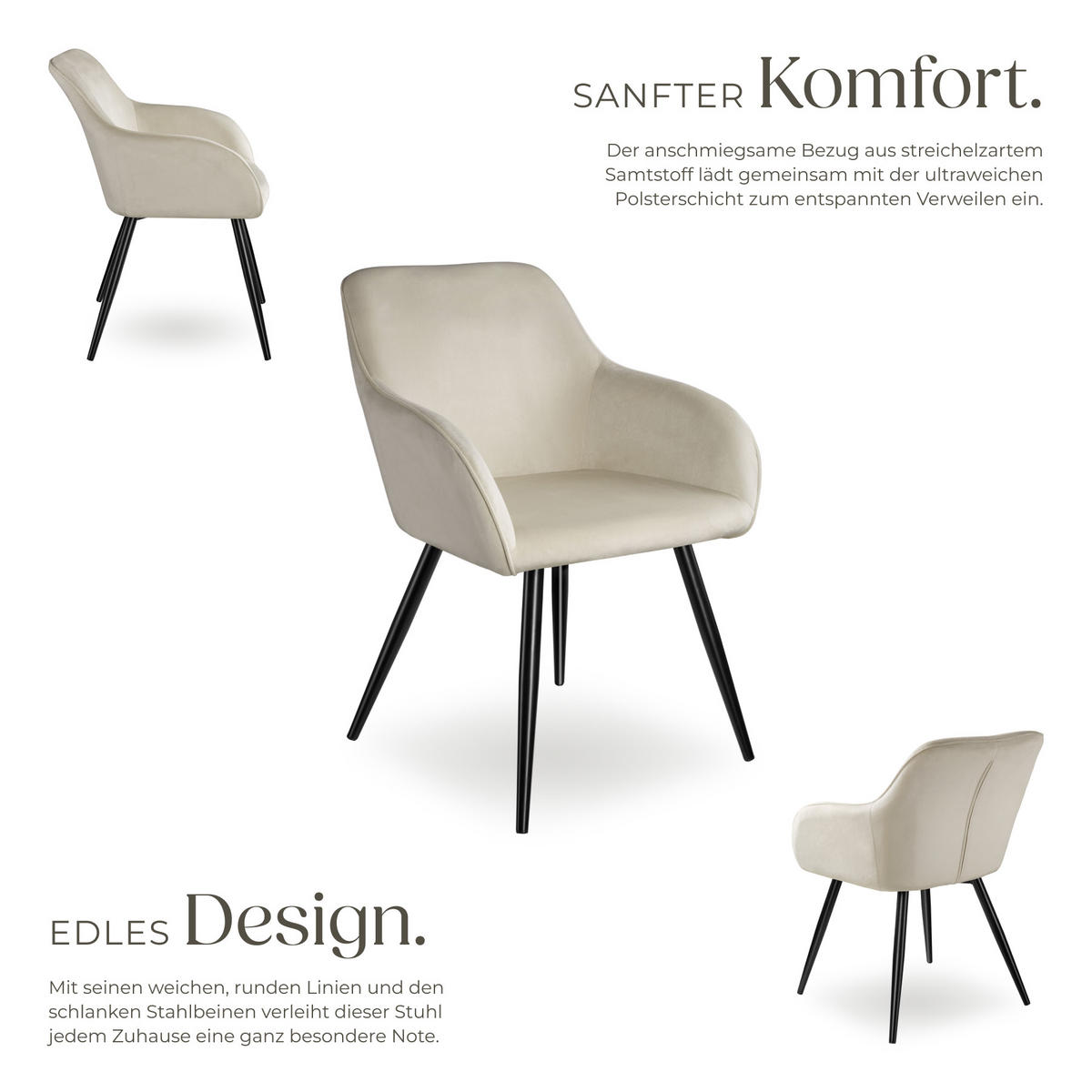 ESSZIMMERSTUHL 8er Set Marilyn 58 x 62 x 82 cm creme/schwarz - Creme/Schwarz, Textil (58/82/62cm) - tectake