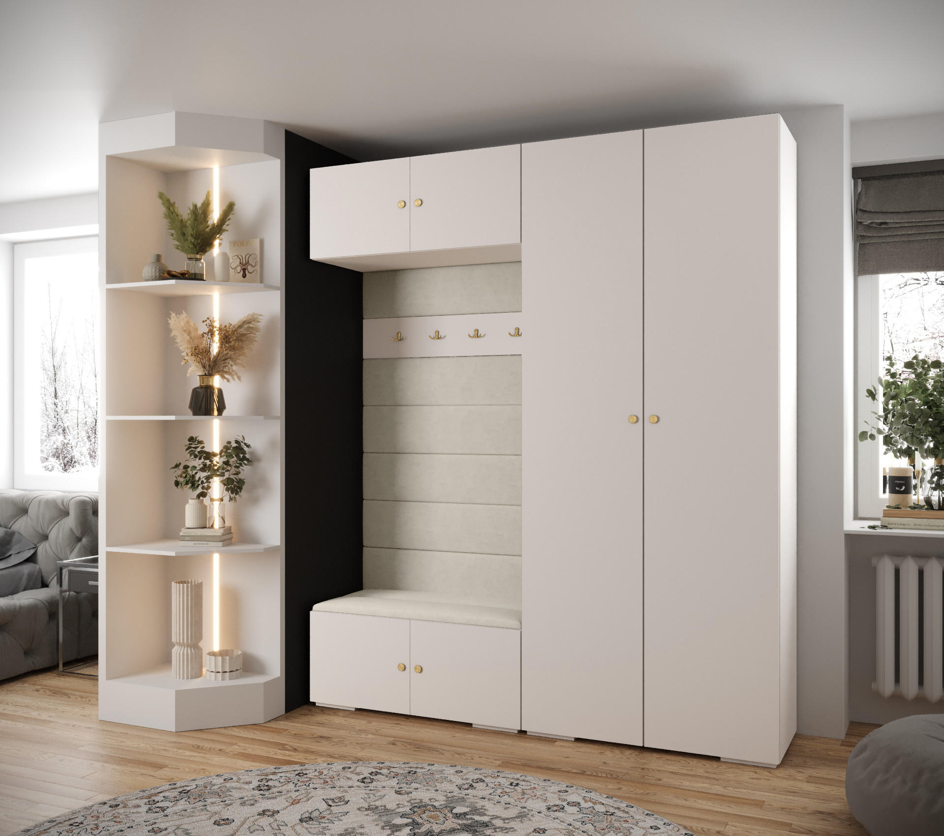 GARDEROBEN-SET 236,7/200/47 - Goldfarben/Weiß, Holz/Kunststoff (200/236.7/47cm) - Abiks Möbel
