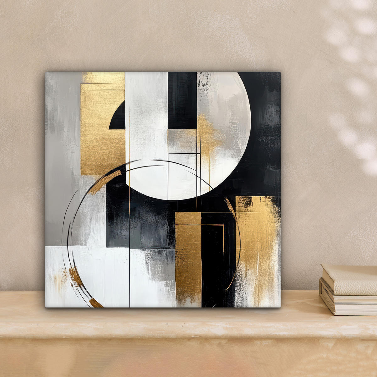 LEINWANDBILD - Abstrakt - Gold - Silber - Formen - Ästhetik - 20x20 - Wandbilder - Multicolor, Textil (20/20cm) - MuchoWow