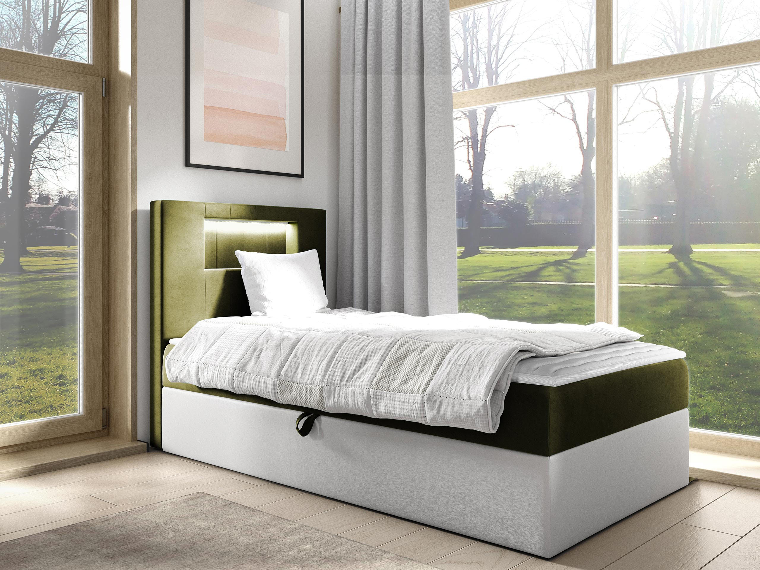 BOXBETT Gold Junior 1, Seite zum Öffnen des Bettkastens: Links - Weiß/Grün, Holz (90/200cm) - MIRJAN24