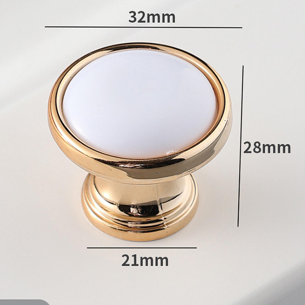 SCHRANKKNOPF Gold Weiß 6er-Set - Goldfarben, Kunststoff (0.32/2.8/0.32cm)