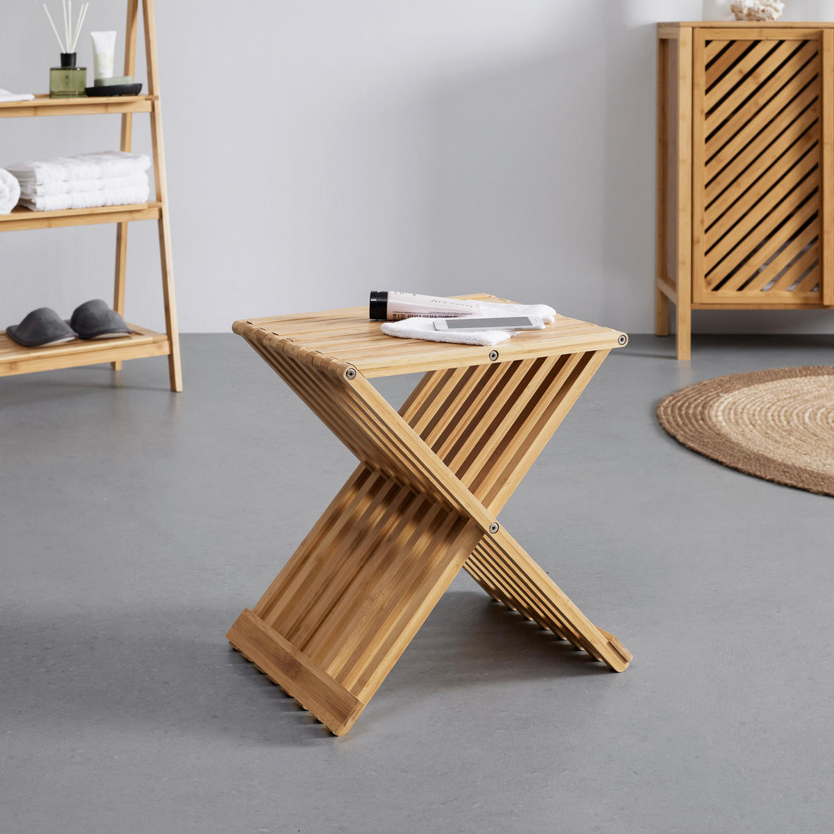 HOCKER Bonny Naturfarben Bambus - Naturfarben, Naturmaterialien (40/45/32cm) - Bessagi Home