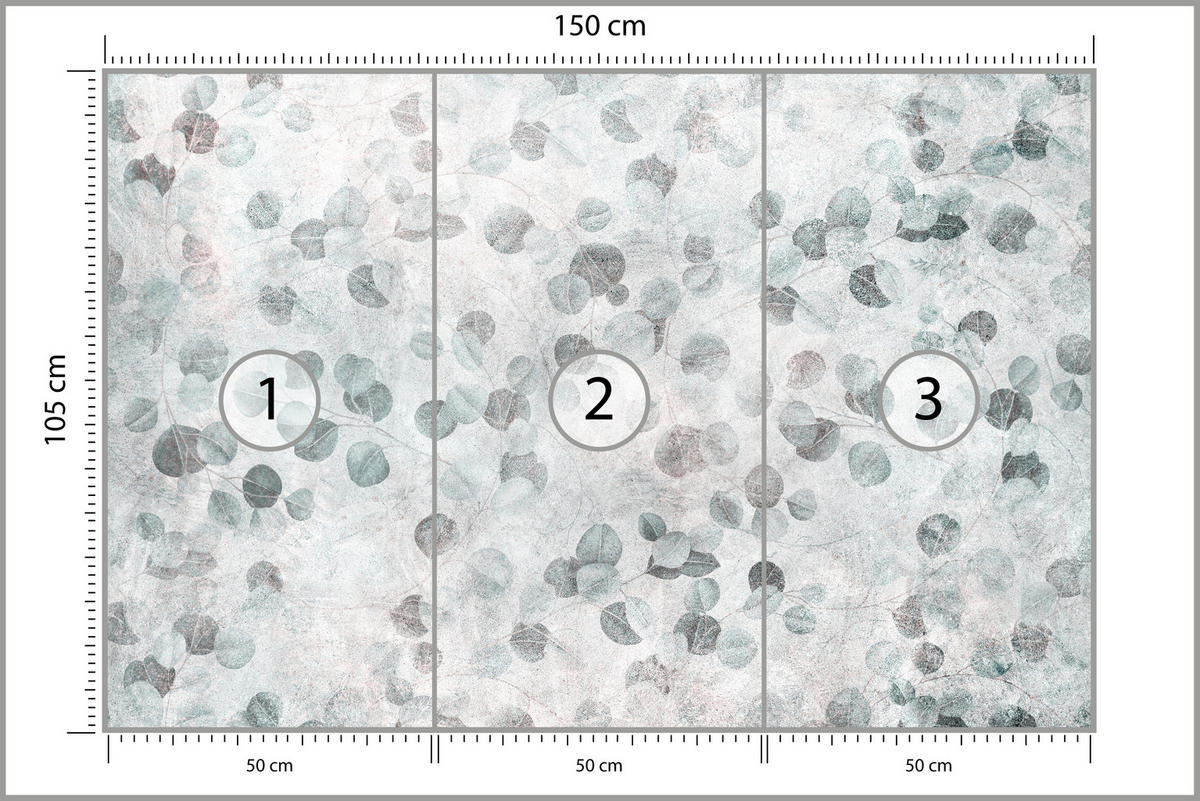 FOTOTAPETE Eukalyptusblätter Beton Vintage Stil 150x105 - Grau, Papier (150/105cm) - Muralo