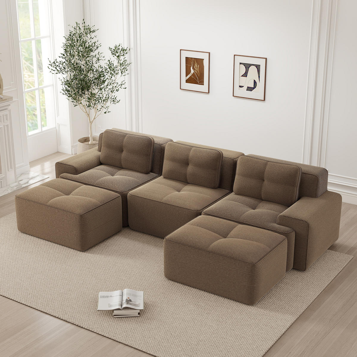 WOHNLANDSCHAFT Cord Braun modular - Braun, Textil (293/69/177cm) - WISHDOR