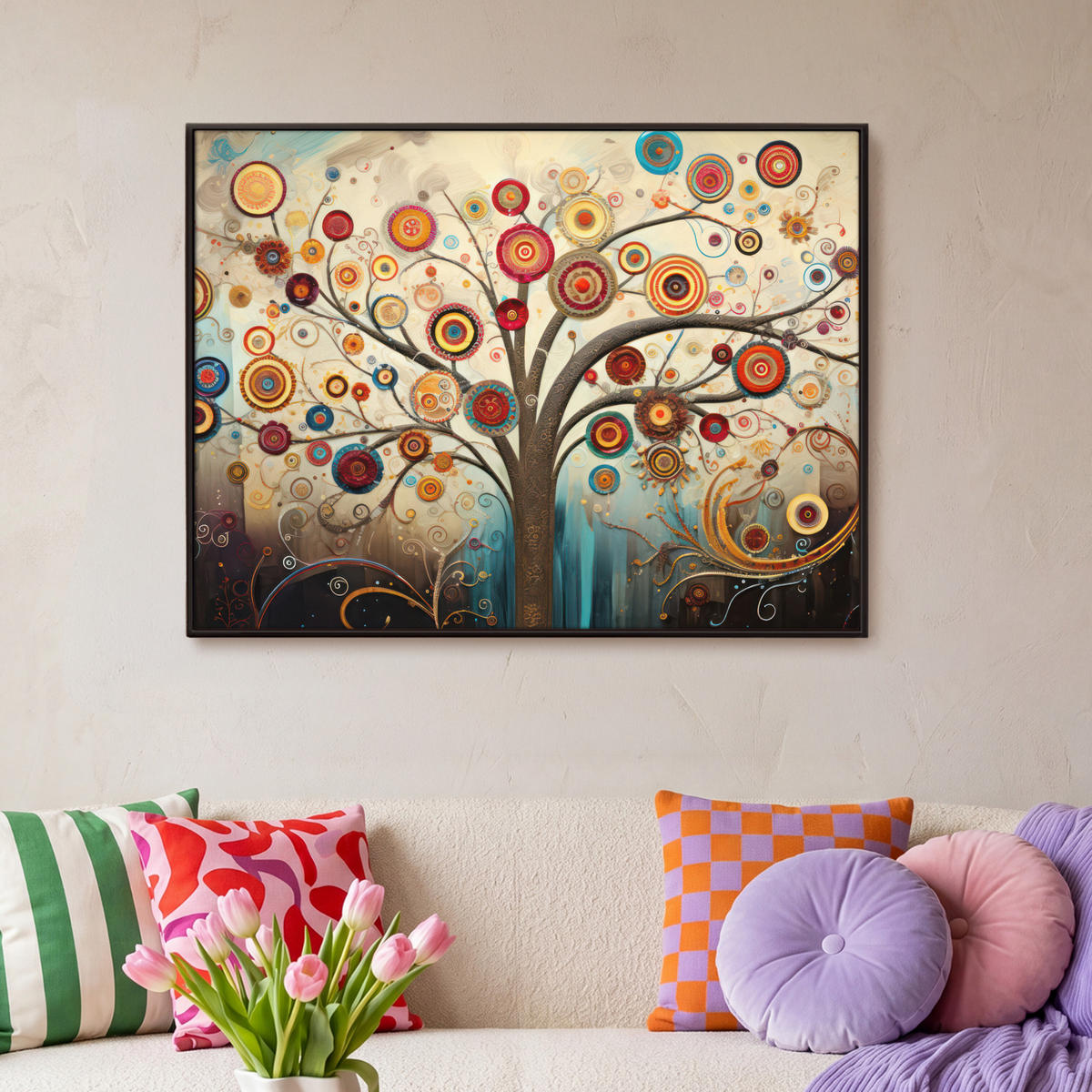 LEINWAND Bilder mit Rahmen - Baum - Baum des Lebens - Farbe - 100x70 - Braun, Textil (100/70cm) - MuchoWow
