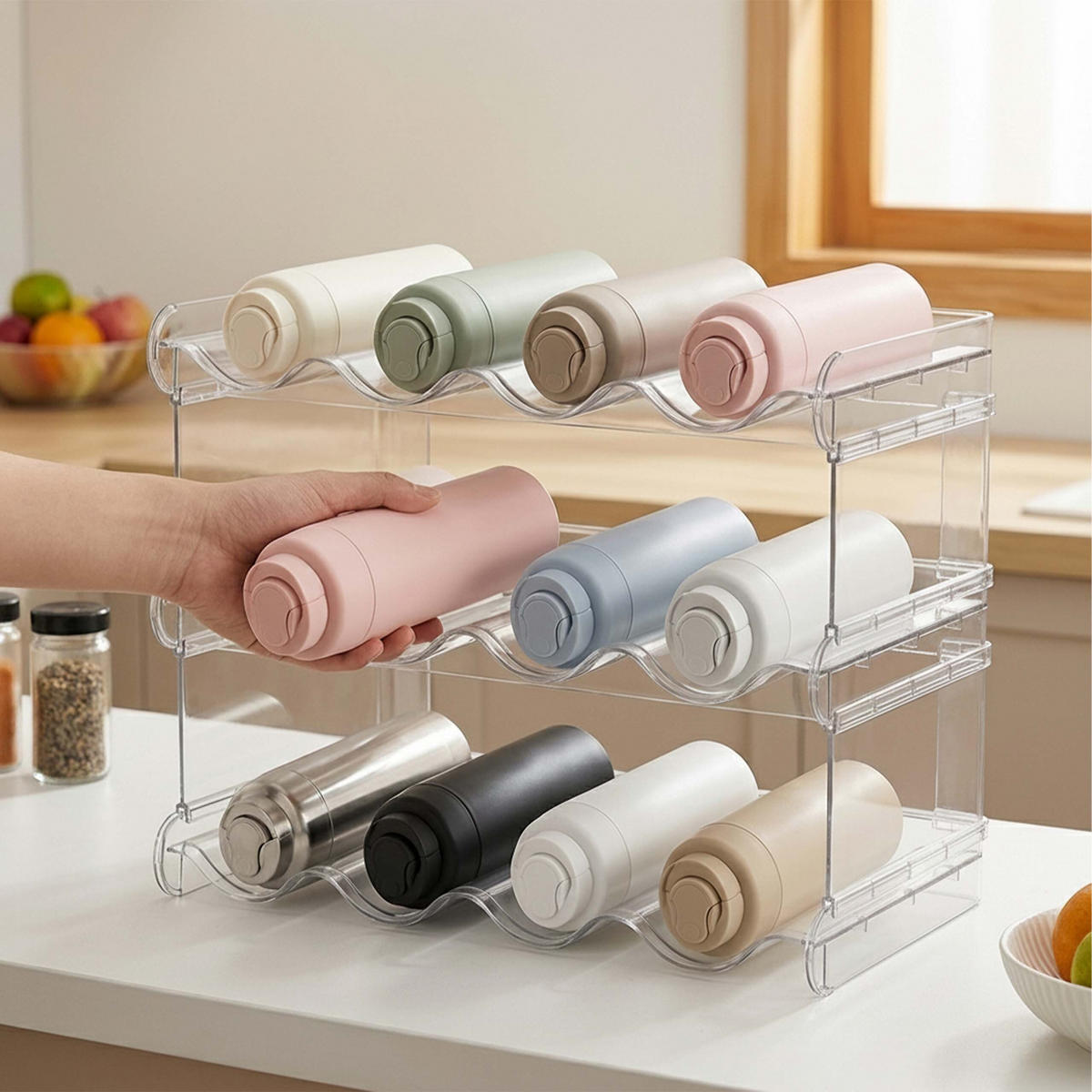 FLASCHENREGAL Transparent stapelbar Kunststoff PET 12 Flaschen - Transparent, Kunststoff (38.5/26/20cm) - Relaxdays