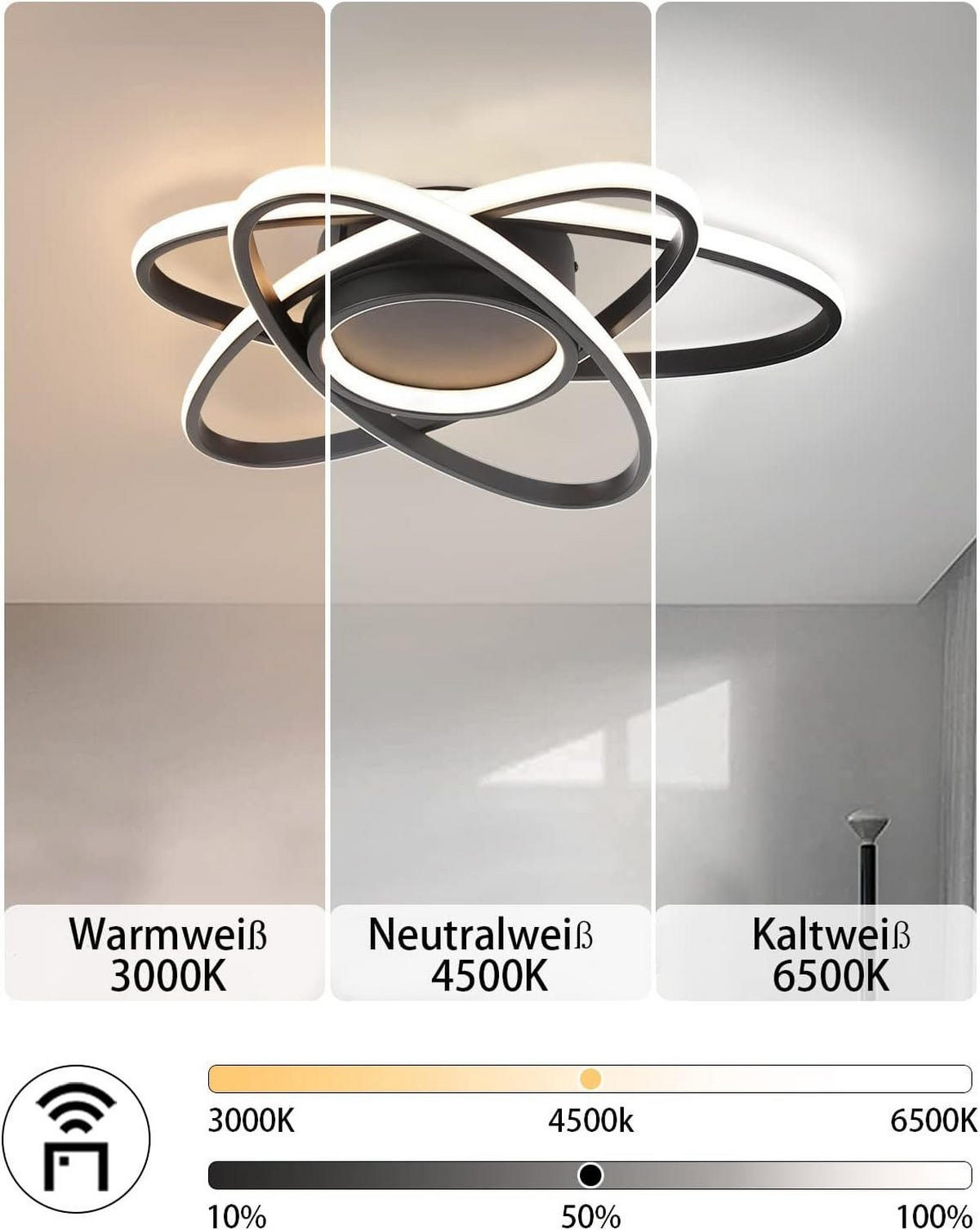LED-DECKENLEUCHTE Verena 53/50/8 cm - Schwarz, Metall (53/50/8cm) - Nettlife