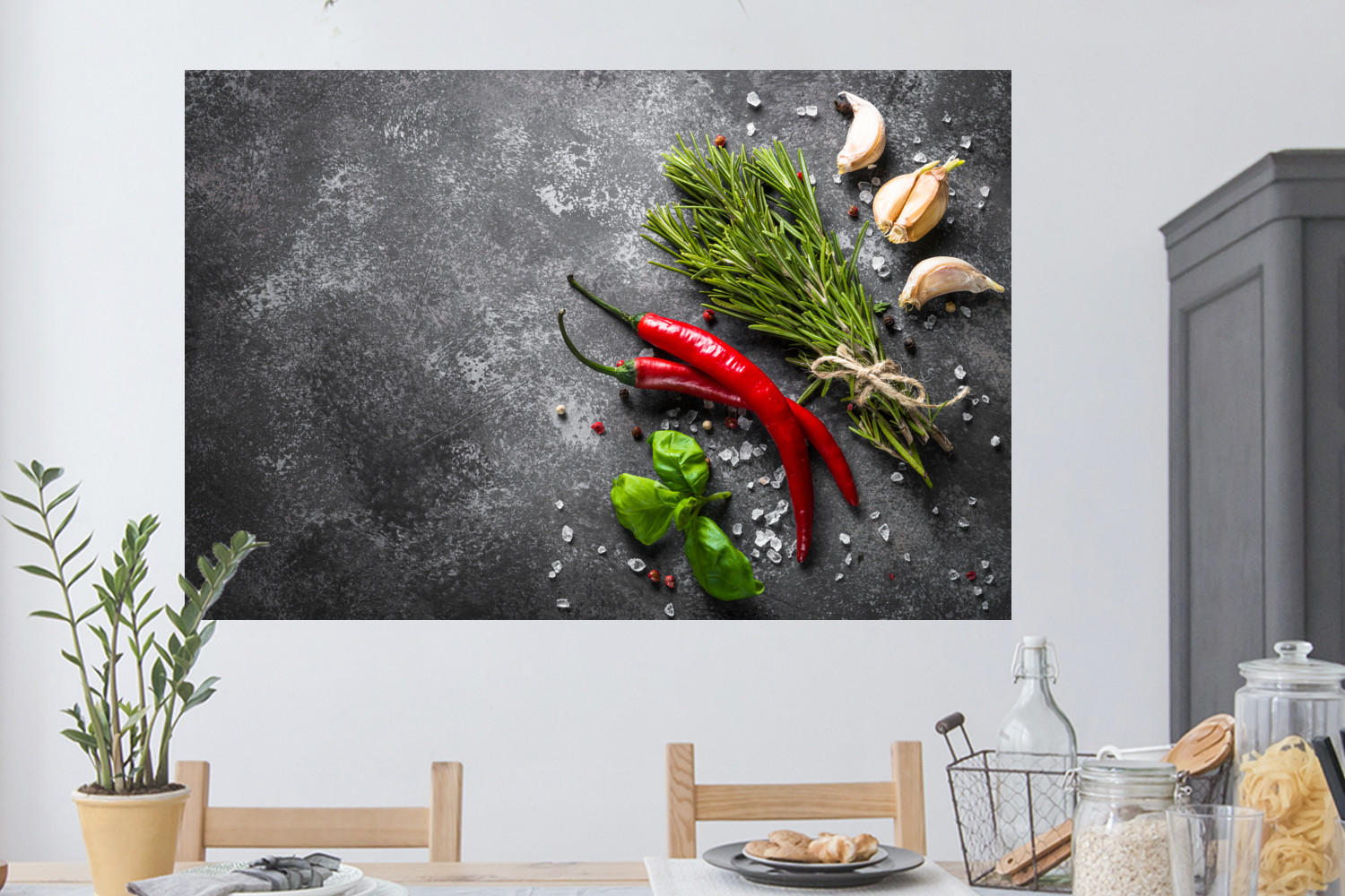 WANDTATTOO Pfeffer - Kräuter - Gewürze - Beton 120x80 cm - Dunkelgrau, Kunststoff (120/80/0.1cm) - MuchoWow