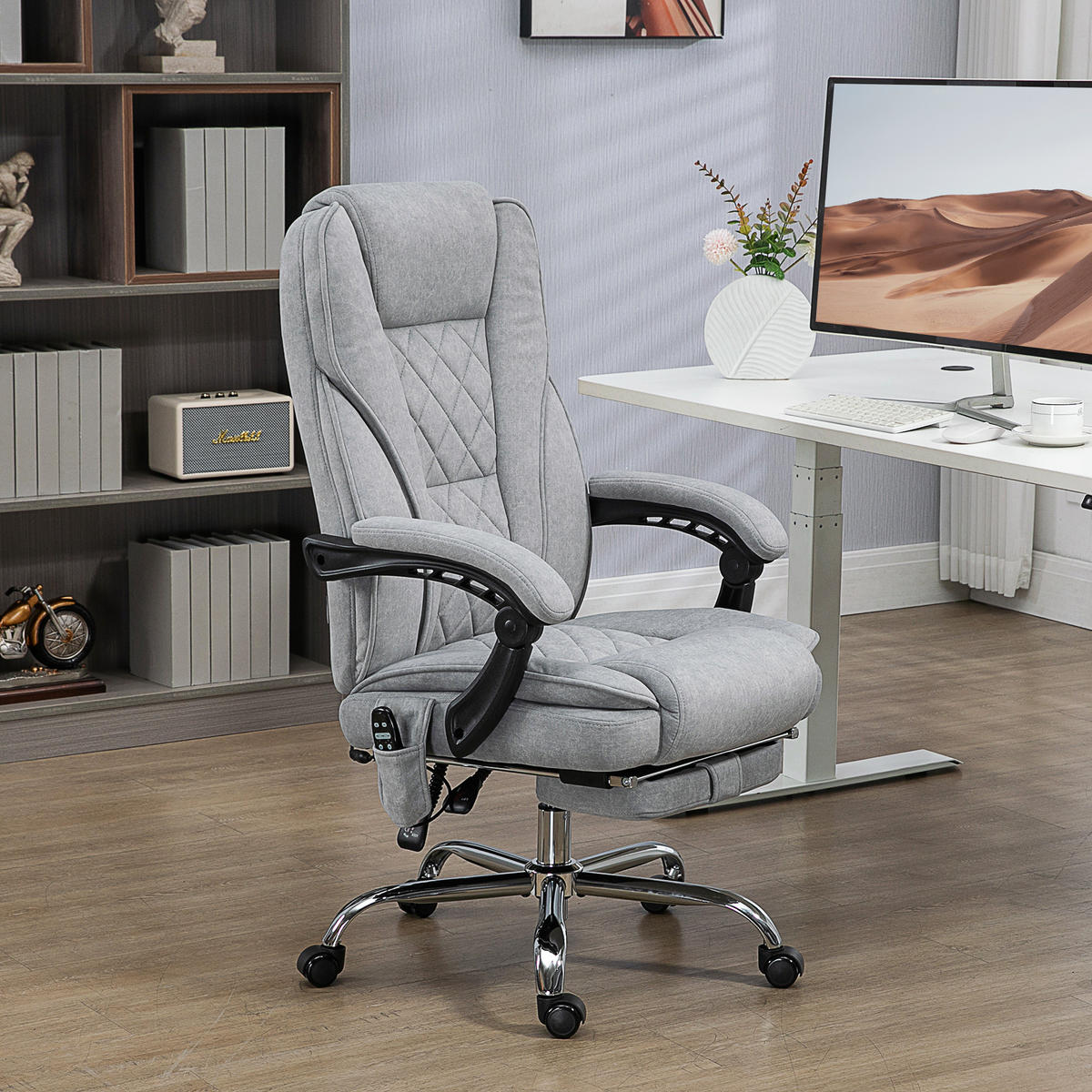BÜROSTUHL mit Vibrtationsmassage, Ergonomischer Schreibtischstuhl mit Heizung - Grau, Metall (67/119/72cm) - Vinsetto