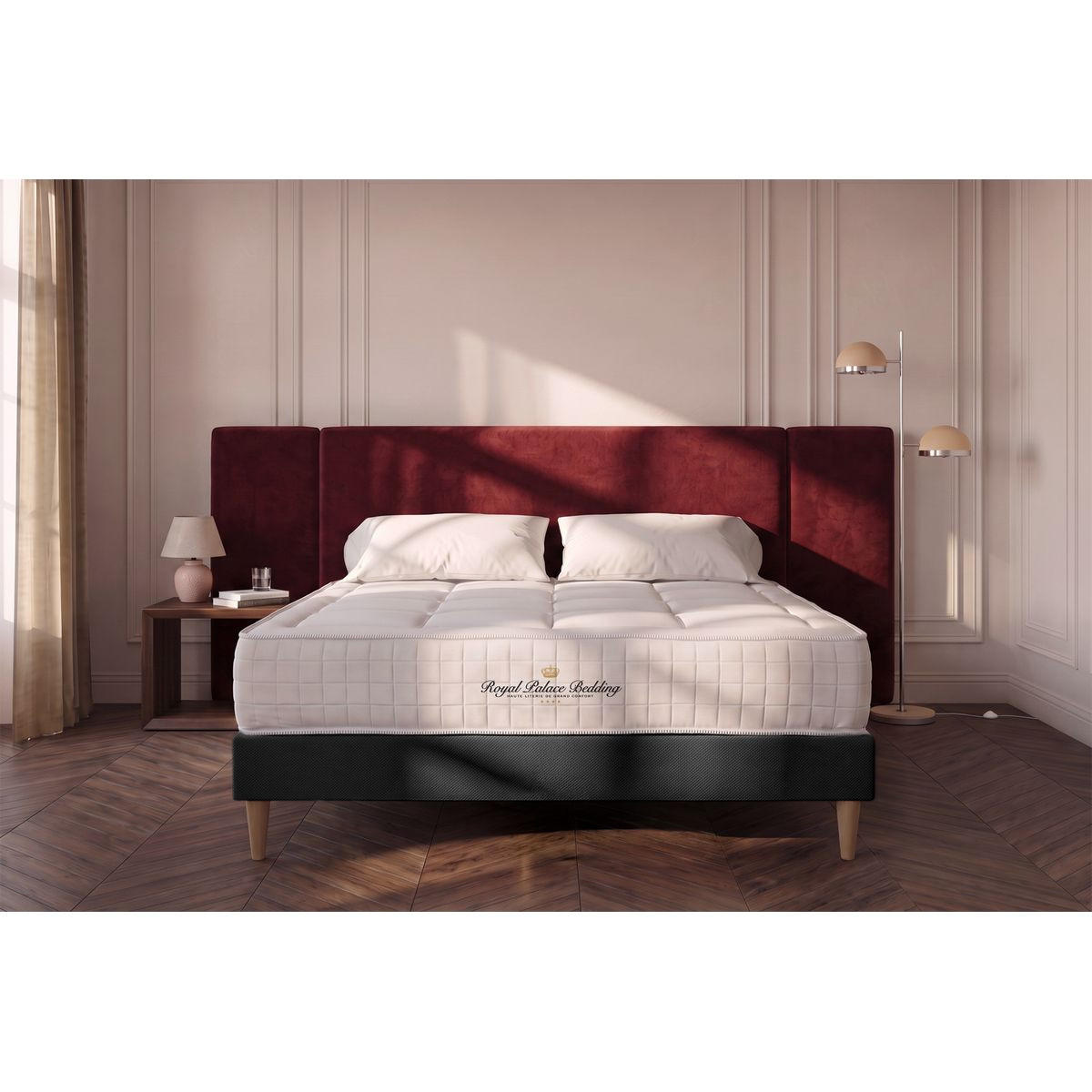 BETT Balmoral Memory-Schaum 180 x 220 cm h3 - Kit Bettgestell Schwarz - Beige/Schwarz, Karton/Holz (180/220cm) - ROYAL PALACE BEDDING
