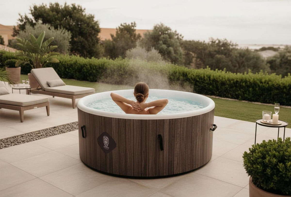 WHIRLPOOL Aufblasbar SPA Helsinki 180 cm Durchmesser, 1100 Liter, Motor 2240 W, Für bis zu 6 Personen - Braun, Kunststoff (180/70/70cm) - COCO SPA