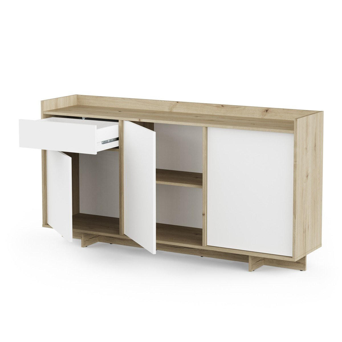SIDEBOARD mit 3 Türen und 1 Schublade, Dekor Eiche royal und Weiß 157,4/35,9/82,3 cm - Apfelbaumfarben, Holzwerkstoff (35.9/82.3/157.4cm) - Calicosy