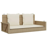 HÄNGEBANK mit Kissen Beige 119x56x48 cm Poly Rattan - Beige, Kunststoff (119/48/56cm) - furnicato