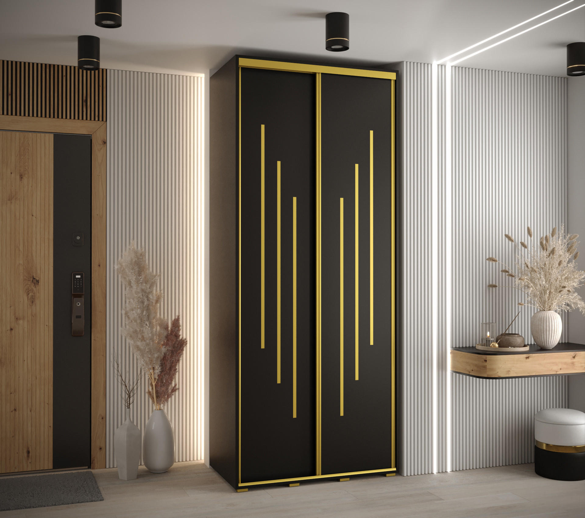 SCHWEBETÜRENSCHRANK 235,2/120/45 2-türig - Goldfarben/Schwarz, Holz/Metall (120/235/45cm) - Abiks Möbel