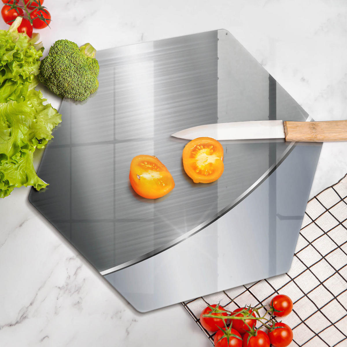 GLASPLATTE 40 cm Metall Muster Abstraktion - Silberfarben, Glas (40/40cm) - Wallfluent