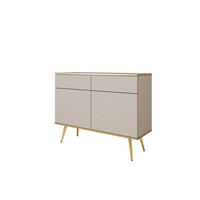 KOMMODE FORNO (Beige, Rillenfront, Goldene Details, 2 Türen, 2 Schubladen, goldene Metallfüße, 107 cm) - Gelb/Beige, Holz/Holzwerkstoff (107/85/39cm) - Ravio