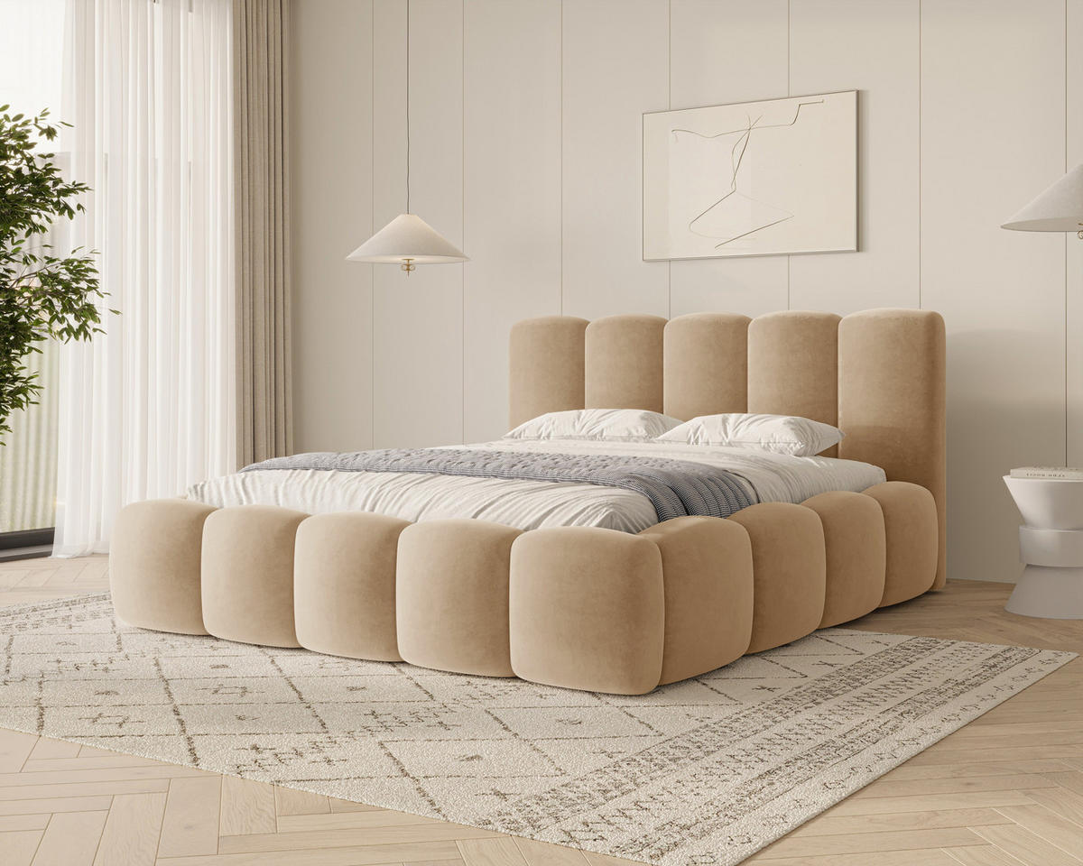 POLSTERBETT 18 - 160x200 cm – Riviera – Gepolstertes Bett mit Metall-Lattenrost - Beige, Holz (160/200cm) - ROYAL24_MARKT
