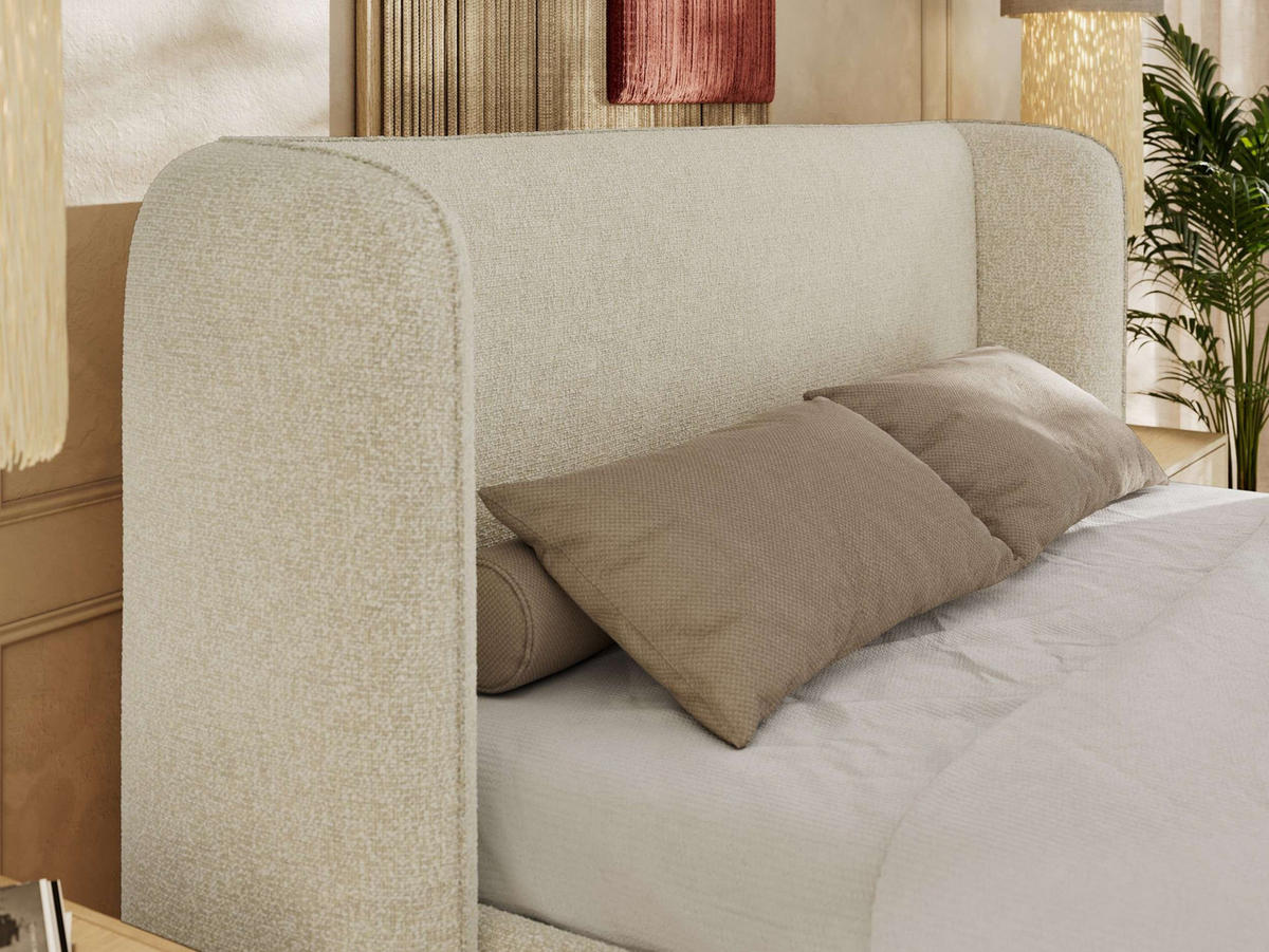 POLSTERBETT EMORA CLASSIC 160/200 - Creme Strukture - Schaum-Matratze - Creme, Textil (160/200cm) - MKS