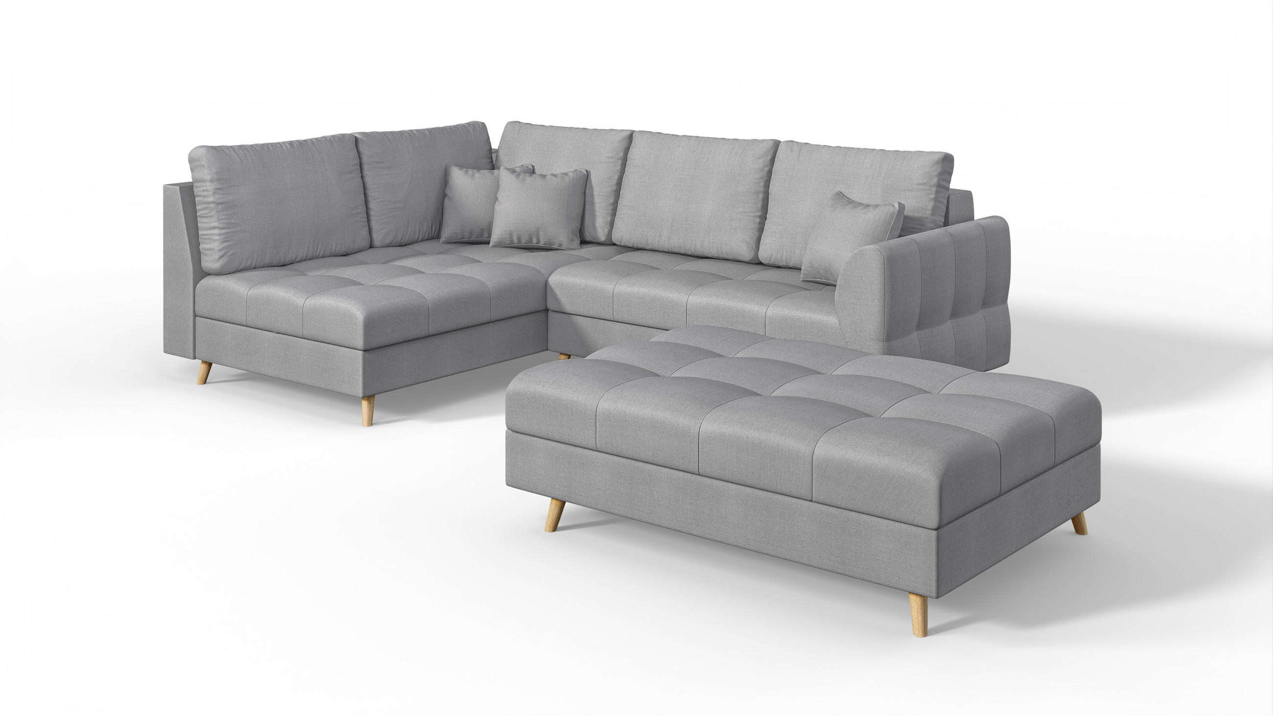 ECKSOFA MIT HOCKER Lorine Mikrofaser Grau - Hellbraun/Grau, Buchenholz/Textil (231/161cm) - S-Style Möbel