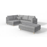 ECKSOFA MIT HOCKER Lorine Mikrofaser Grau - Hellbraun/Grau, Buchenholz/Textil (231/161cm) - S-Style Möbel