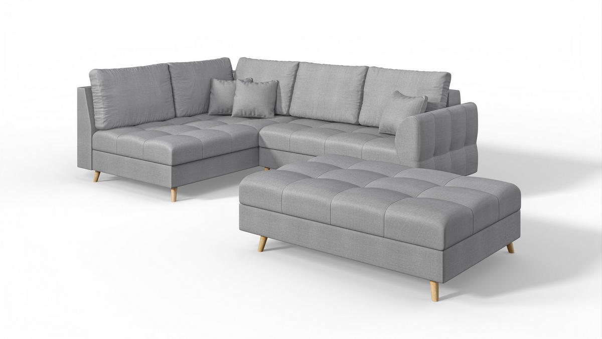 ECKSOFA MIT HOCKER Lorine Mikrofaser Grau - Hellbraun/Grau, Buchenholz/Textil (231/161cm) - S-Style Möbel