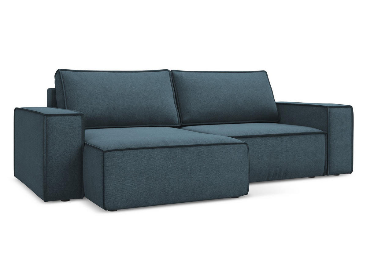 ECKSOFA mit Schlaffunktion Strukturstoff Stoff Blau - Blau/Blaugrau, Kunststoff/Textil (148/257cm) - Makamii
